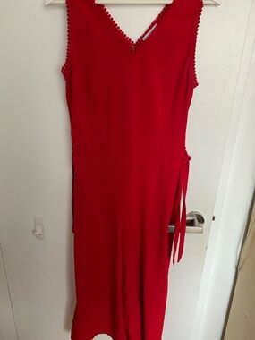 Carolina Belle Red Sleeveless V-Neck Midi Jumpsuit